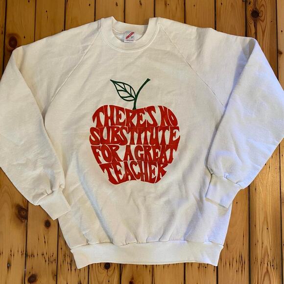 Vintage 1980s Teaching Teacher Apple Jerzees Sweatshirt M/L - Picture 3 of 4